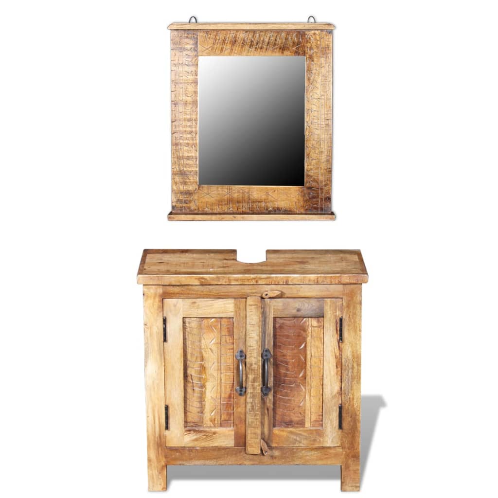 vidaXL Bathroom Vanity Cabinet with Mirror Solid Mango Wood-0