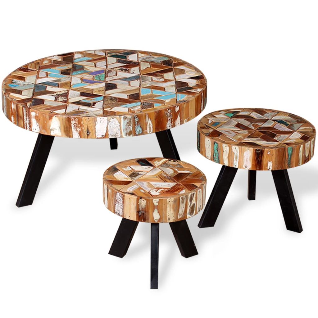 vidaXL Three Piece Coffee Table Set Solid Reclaimed Wood-0