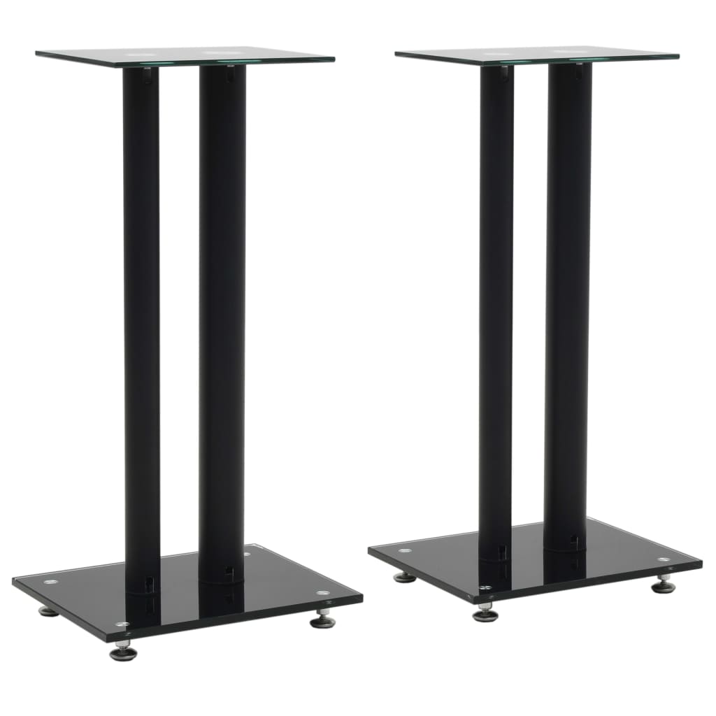 vidaXL Speaker Stands 2 pcs Tempered Glass 2 Pillars Design Black-0