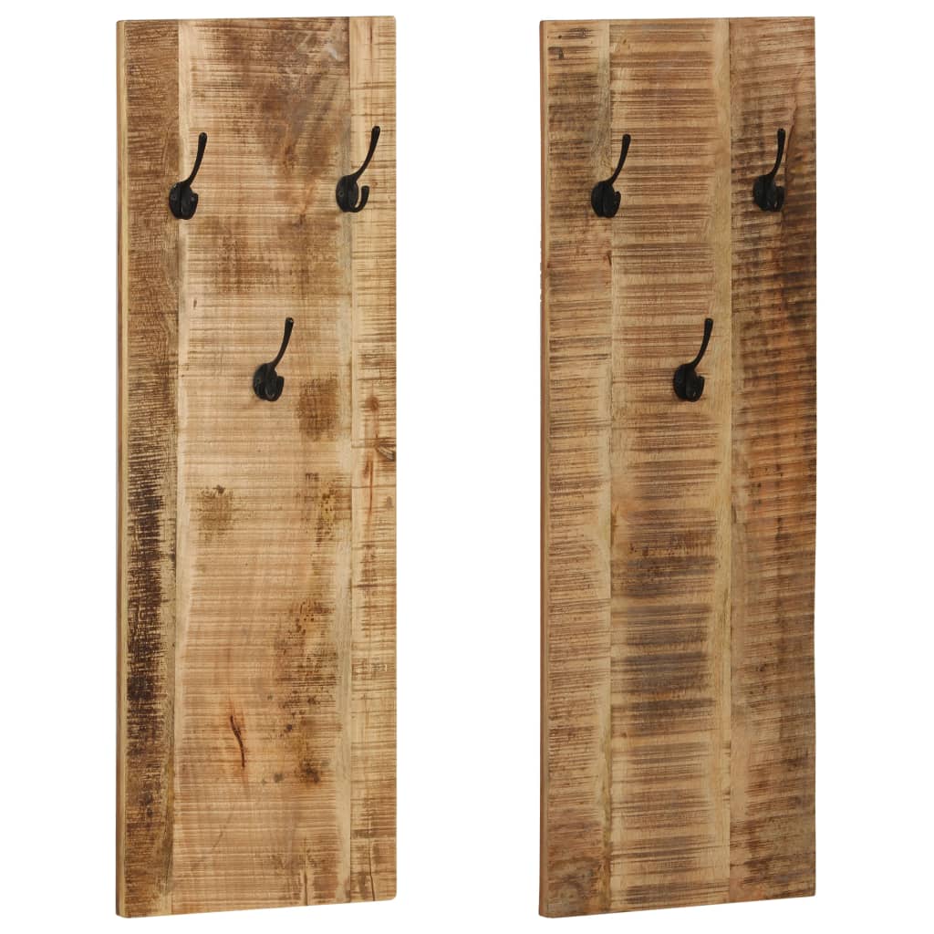 vidaXL Wall-mounted Coat Racks 2 pcs Solid Mango Wood 14.2"x43.3"x1.2"-0