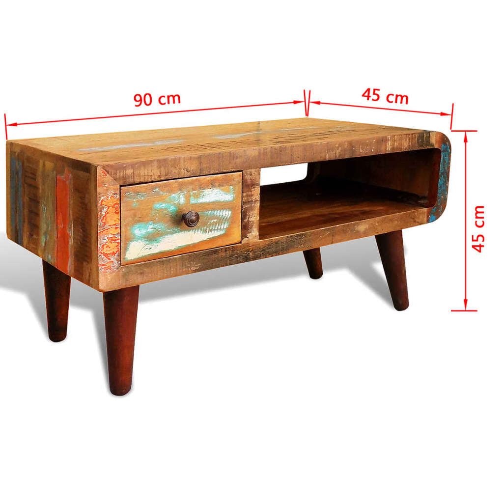 vidaXL Coffee Table with Curved Edge 1 Drawer Reclaimed Wood-0