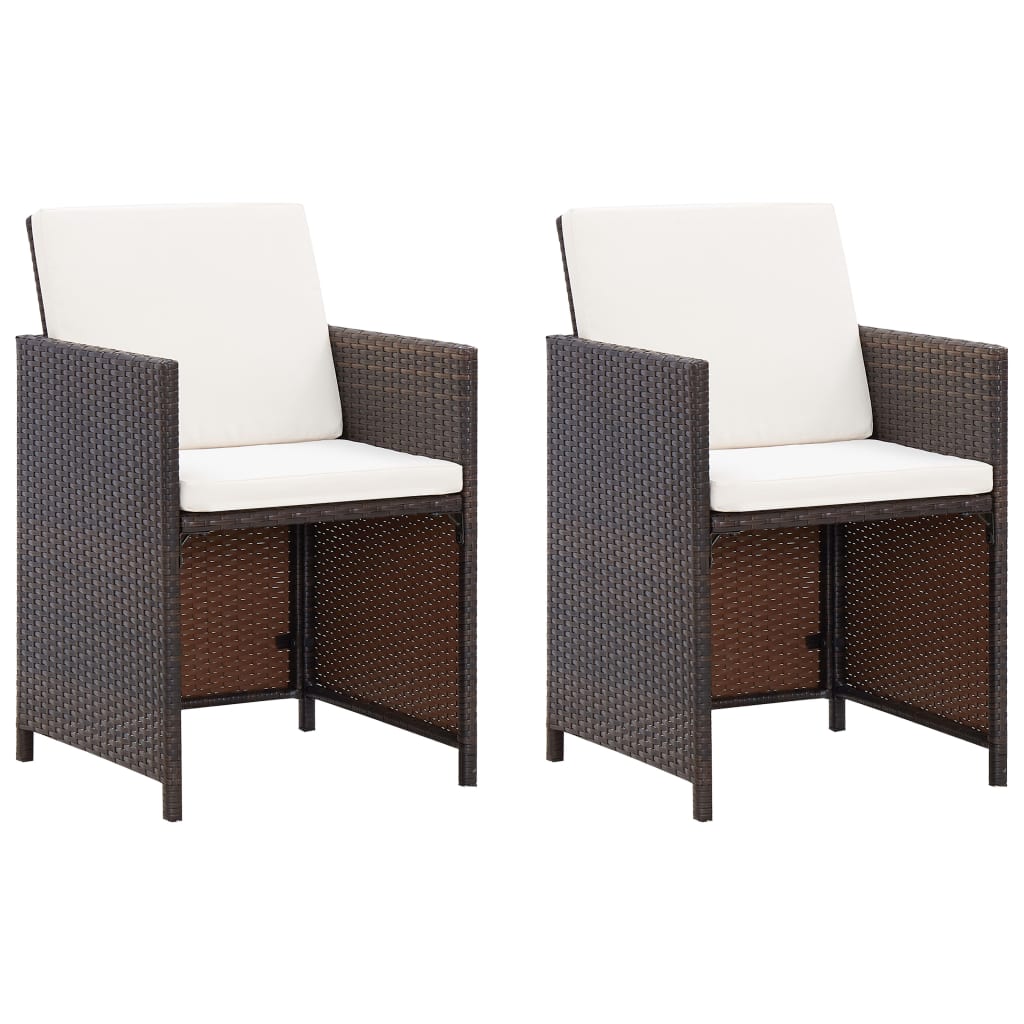 vidaXL Patio Chairs with Cushions 2 pcs Poly Rattan Brown-0