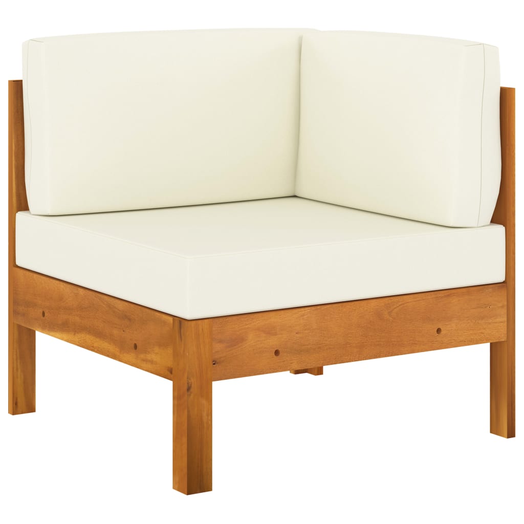 vidaXL Corner Sofa with Cream White Cushions Solid Acacia Wood-0
