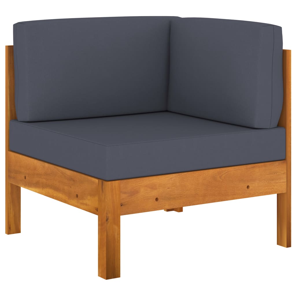 vidaXL Corner Sofa with Dark Gray Cushions Solid Acacia Wood-0