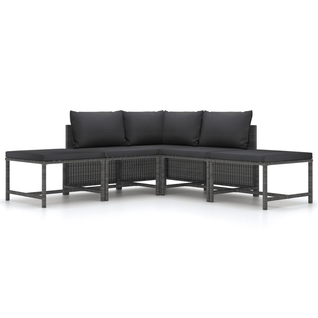 vidaXL 5 Piece Patio Sofa Set with Cushions Gray Poly Rattan-0