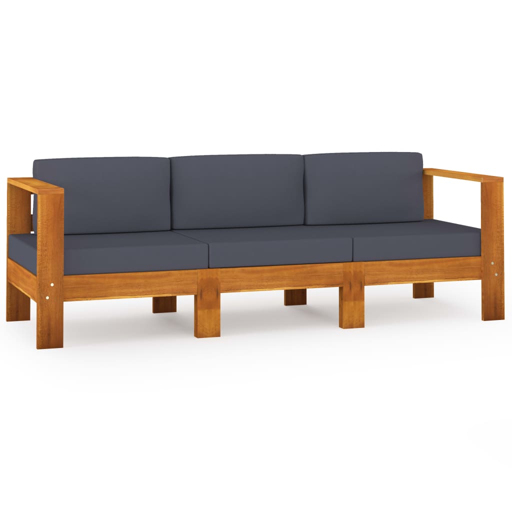vidaXL 3-Seater Patio Sofa with Dark Gray Cushions Acacia Wood-0
