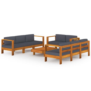 vidaXL 8 Piece Patio Lounge Set with Dark Gray Cushions Acacia Wood-3