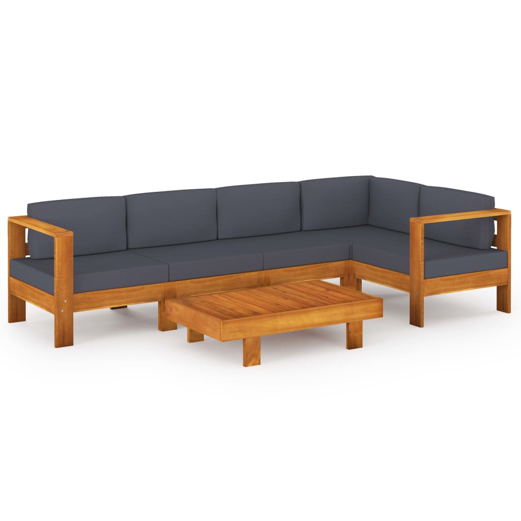 vidaXL 6 Piece Patio Lounge Set with Dark Gray Cushions Acacia Wood-0