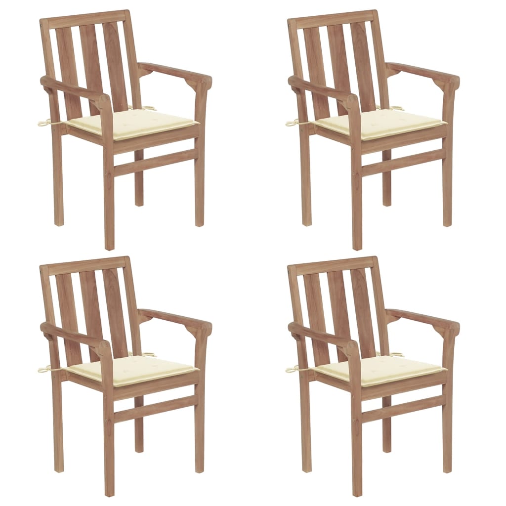 vidaXL 2/4/6/8x Solid Wood Teak Stackable Patio Chair & Cushions Multi Colors-10
