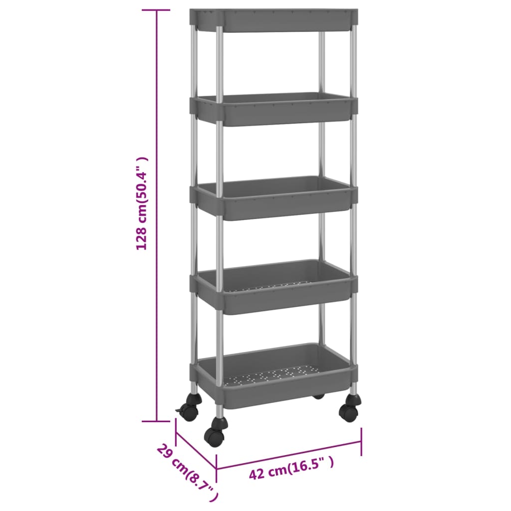 vidaXL 5-Tier Kitchen Trolley Rolling Storage Cart with Wheels Iron and ABS-10