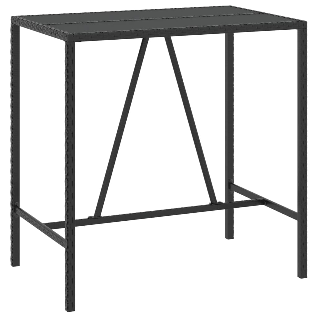 vidaXL Bar Table with Glass Top Black 43.3"x27.6"x43.3" Poly Rattan-0