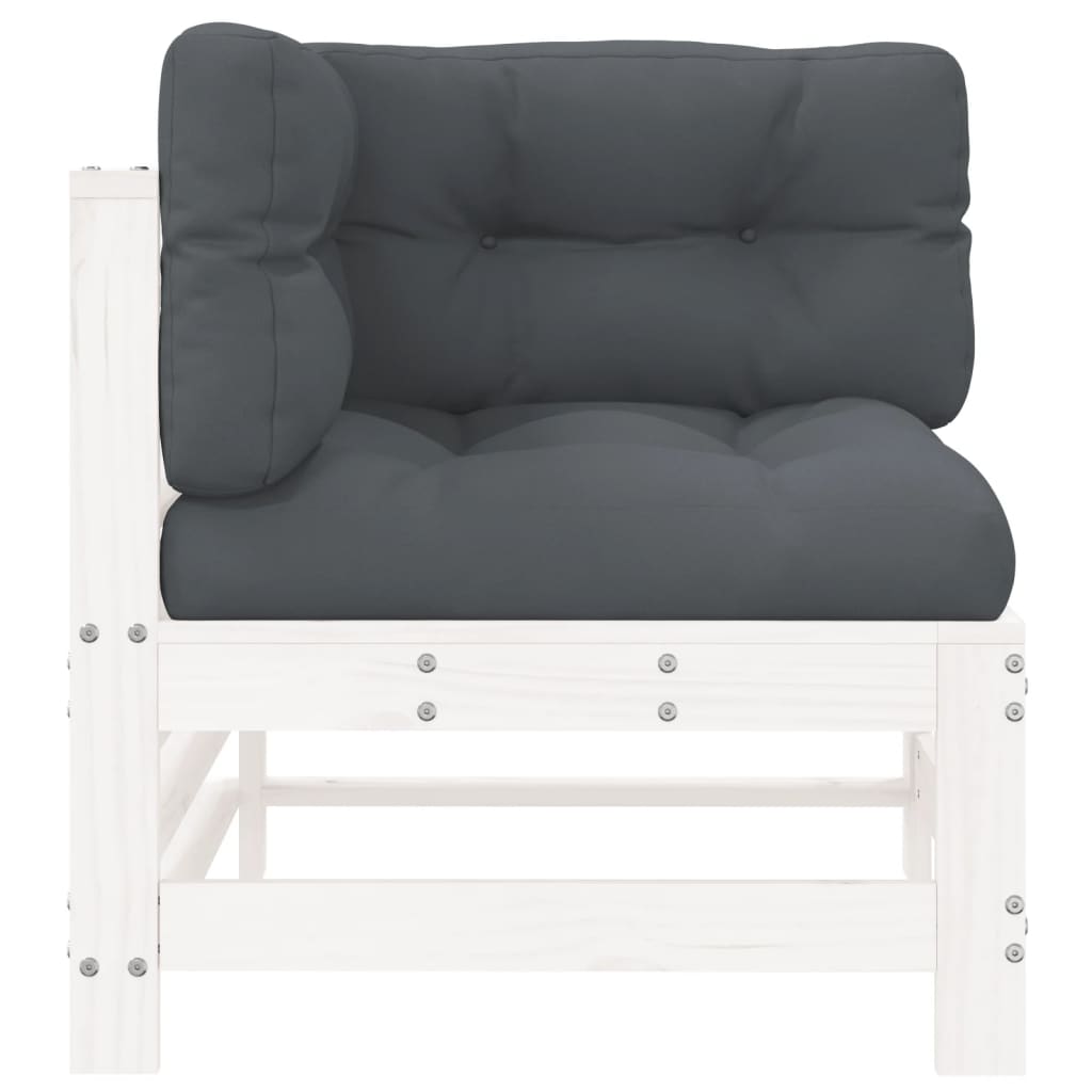 vidaXL Corner Sofa with Cushions White Solid Wood Pine-1