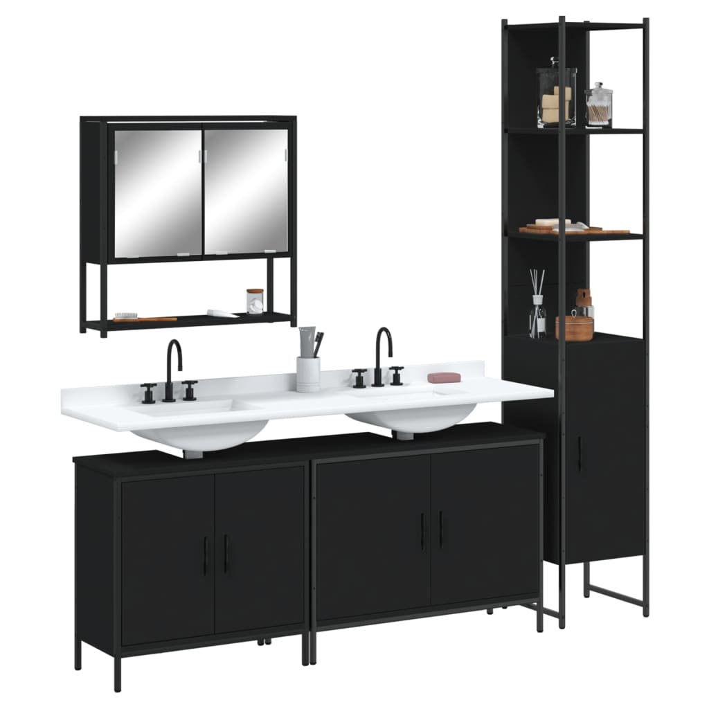 vidaXL 4 Piece Bathroom Furniture Set Black Engineered Wood-0