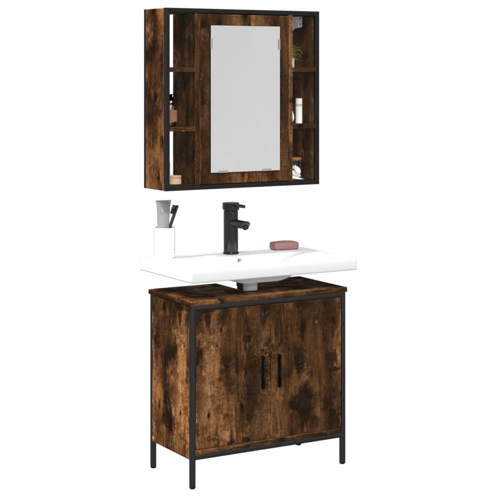 vidaXL 2 Piece Bathroom Furniture Set Smoked Oak Engineered Wood-0
