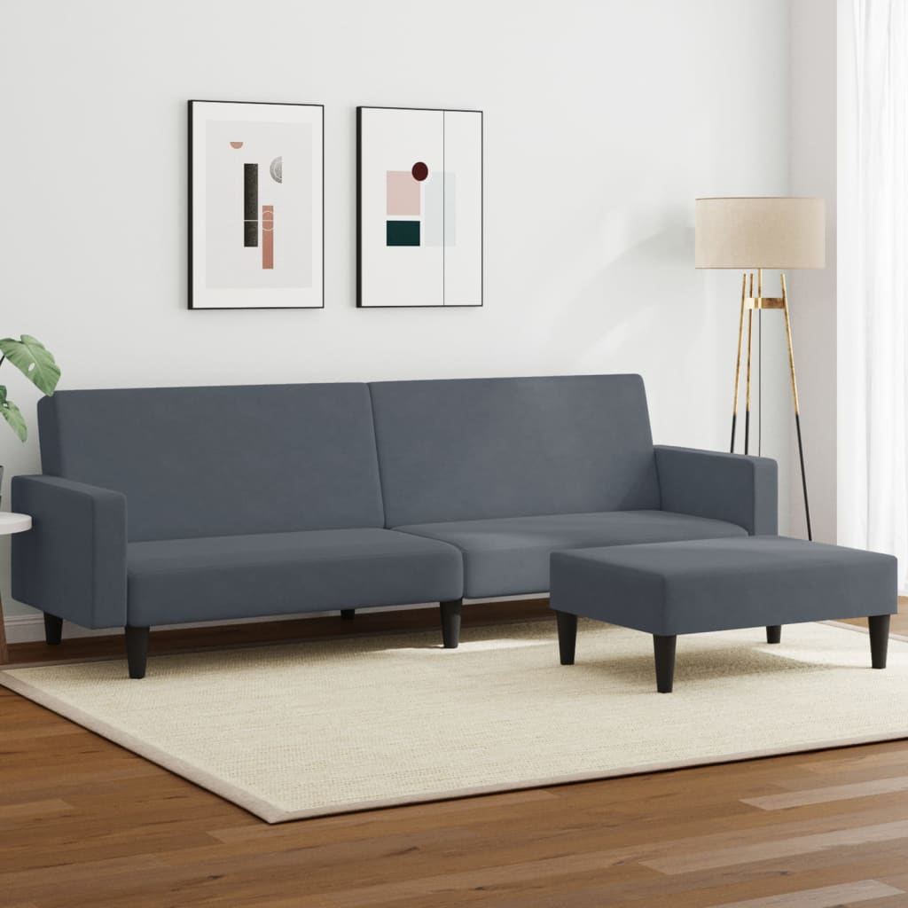 vidaXL 2-Seater Sofa Bed with Footstool Dark Gray Velvet-0