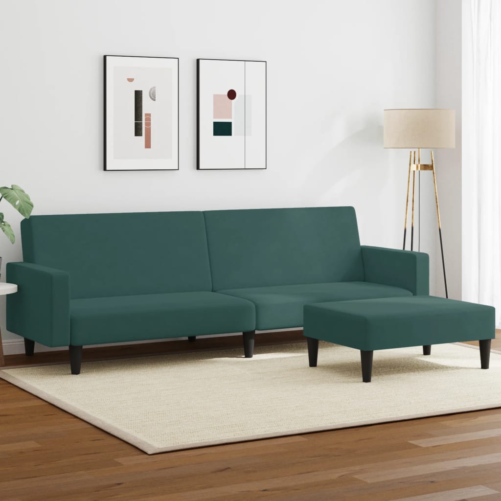 vidaXL 2-Seater Sofa Bed with Footstool Dark Green Velvet-0