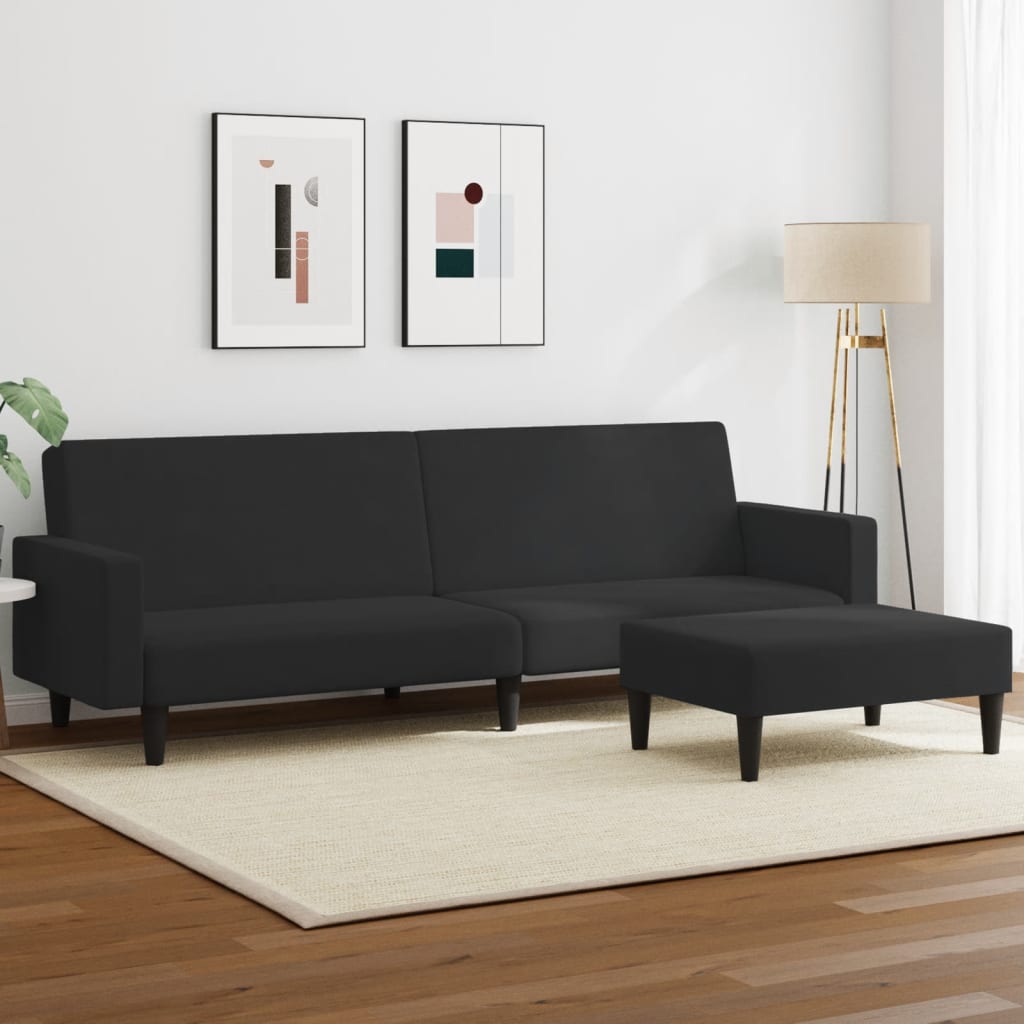 vidaXL 2-Seater Sofa Bed with Footstool Black Velvet-0