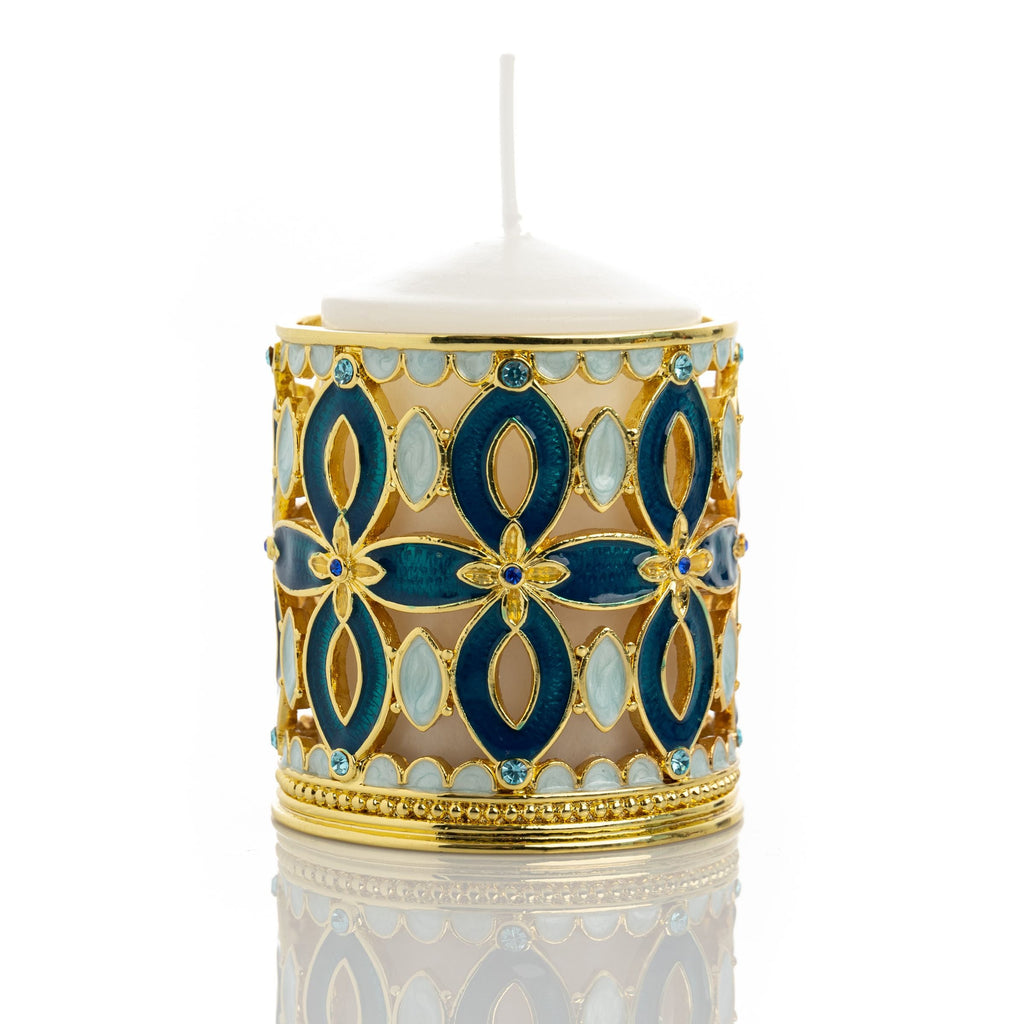 Golden Blue Decorated Candle Holder-0