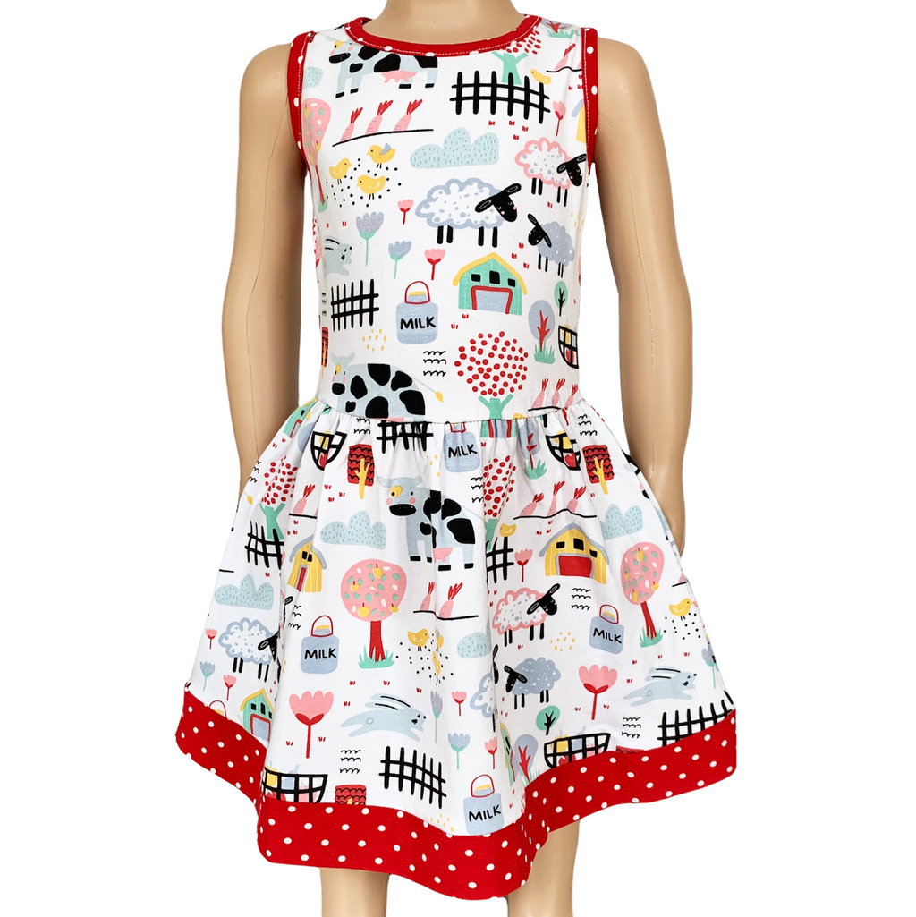 AnnLoren Little & Big Girls Farm Animal Sleeveless Cotton Swing Dress-0