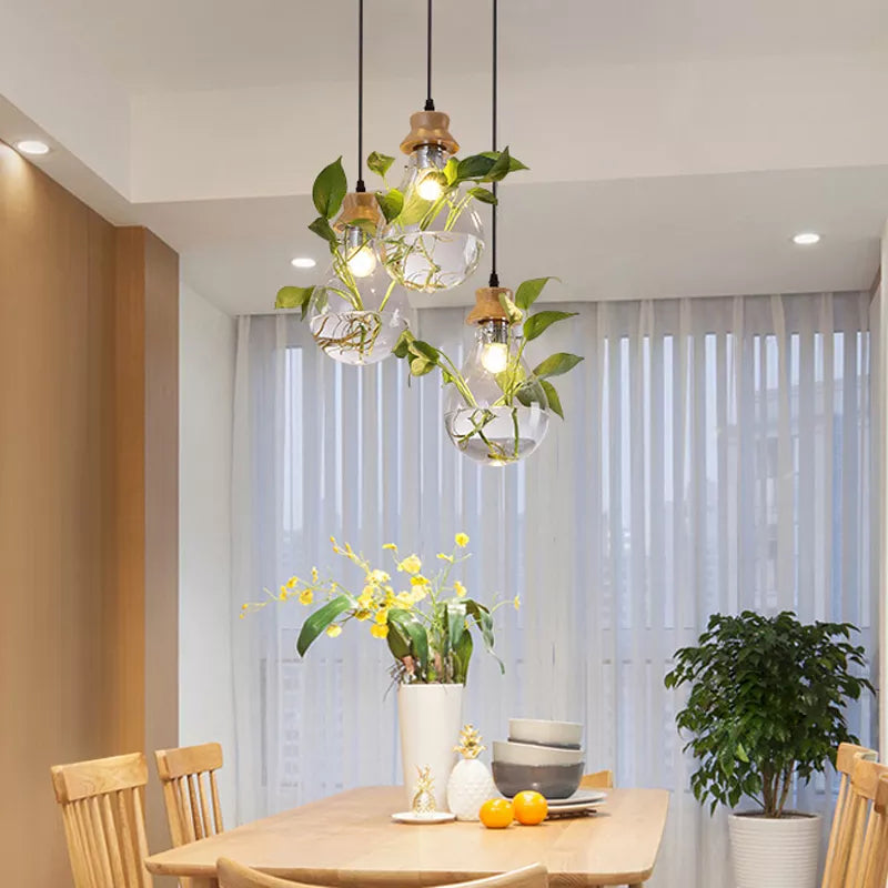 Modern Plant Pendant Light - Wood & Glass Bottle Decor for Restaurant, Bar, Cafe - E27 Hang Lamp - 99fab 
