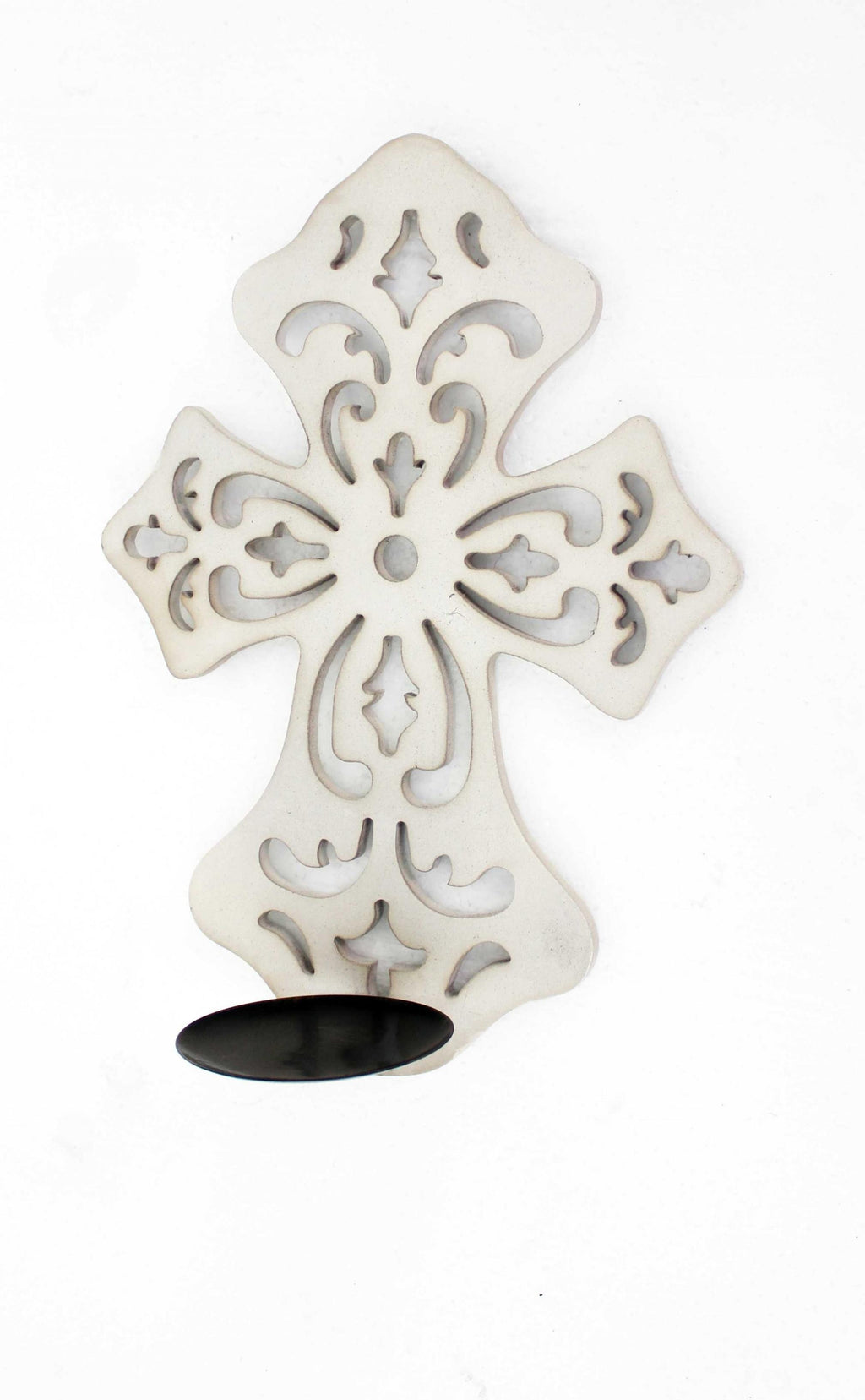 15.5 X 5 X 11 White Wooden Cross - Candle Holder Sconce - 99fab 
