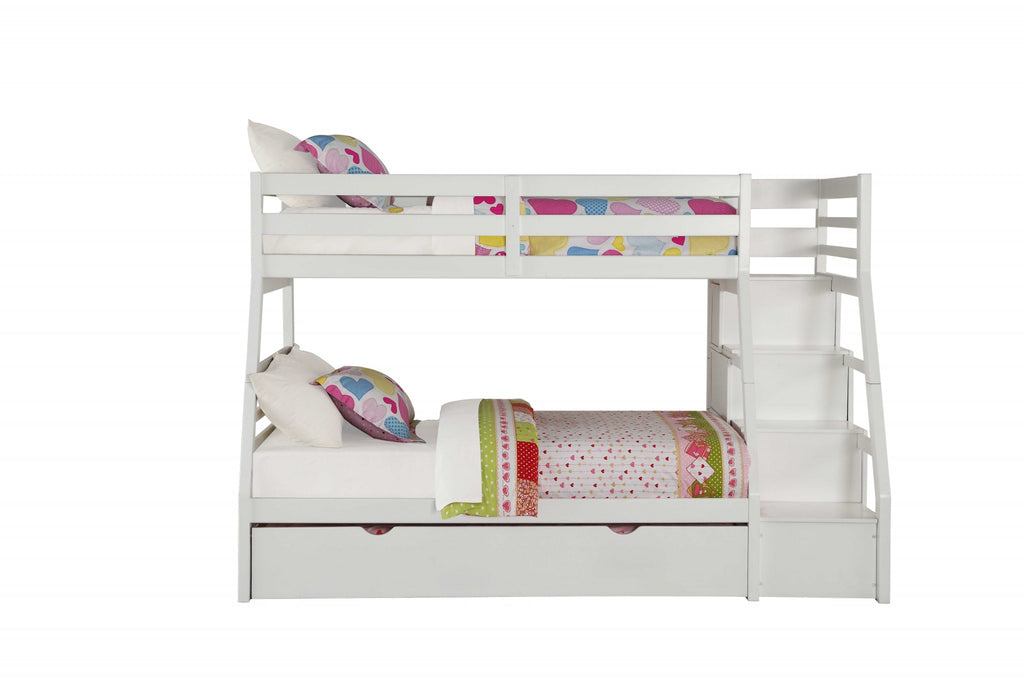 95' X 56' X 65' Twin Over Full White Storage Ladder And Trundle Bunk Bed - 99fab 
