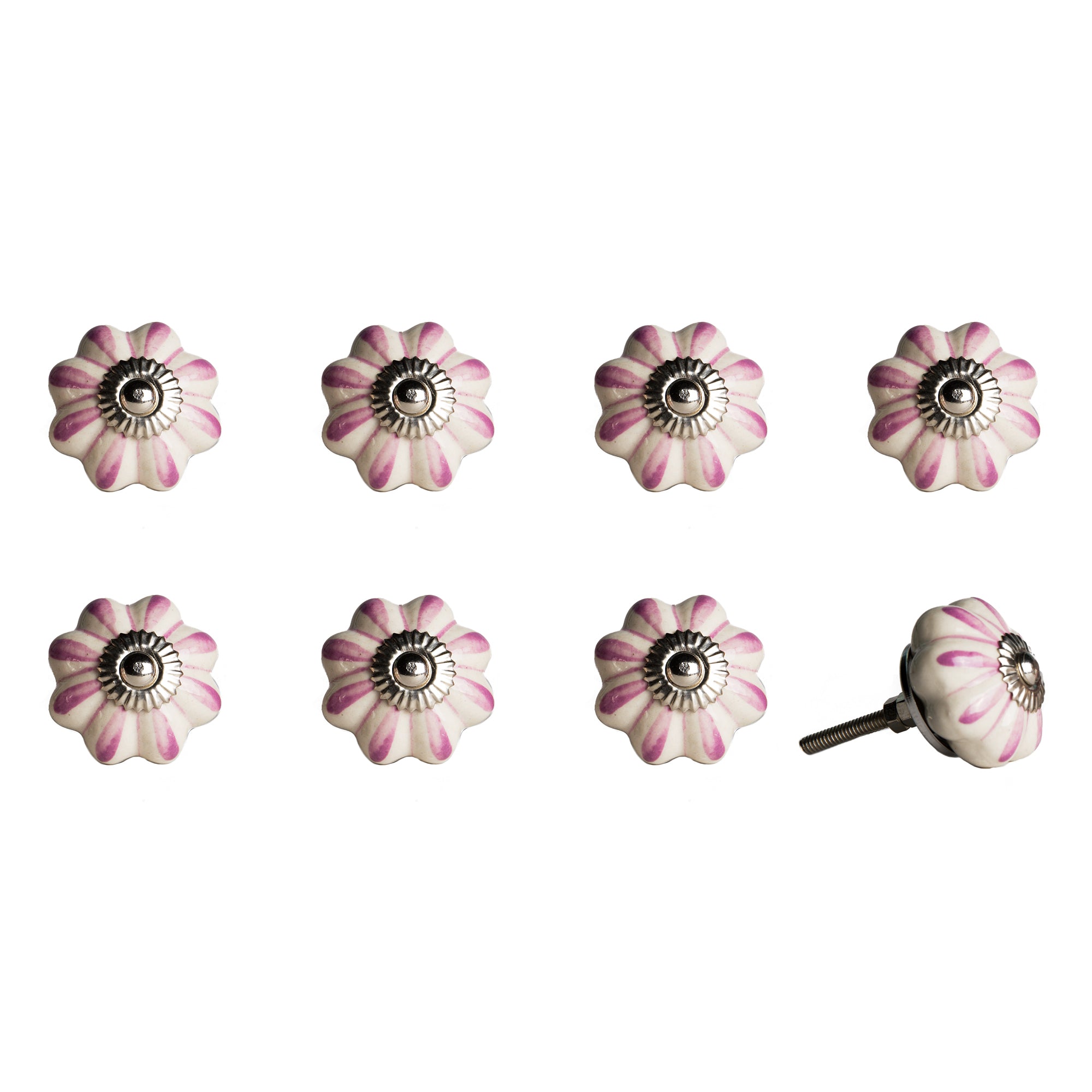 1.5" X 1.5" X 1.5" Hues Of Cream Pink And Silver  Knobs 8 Pack