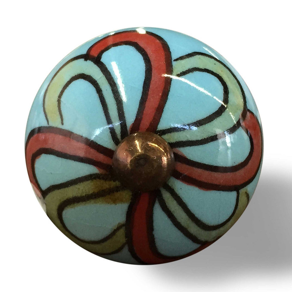 Bohemian Floral Turquoise Handprinted Set Of 8 Ceramic Knobs - 99fab 