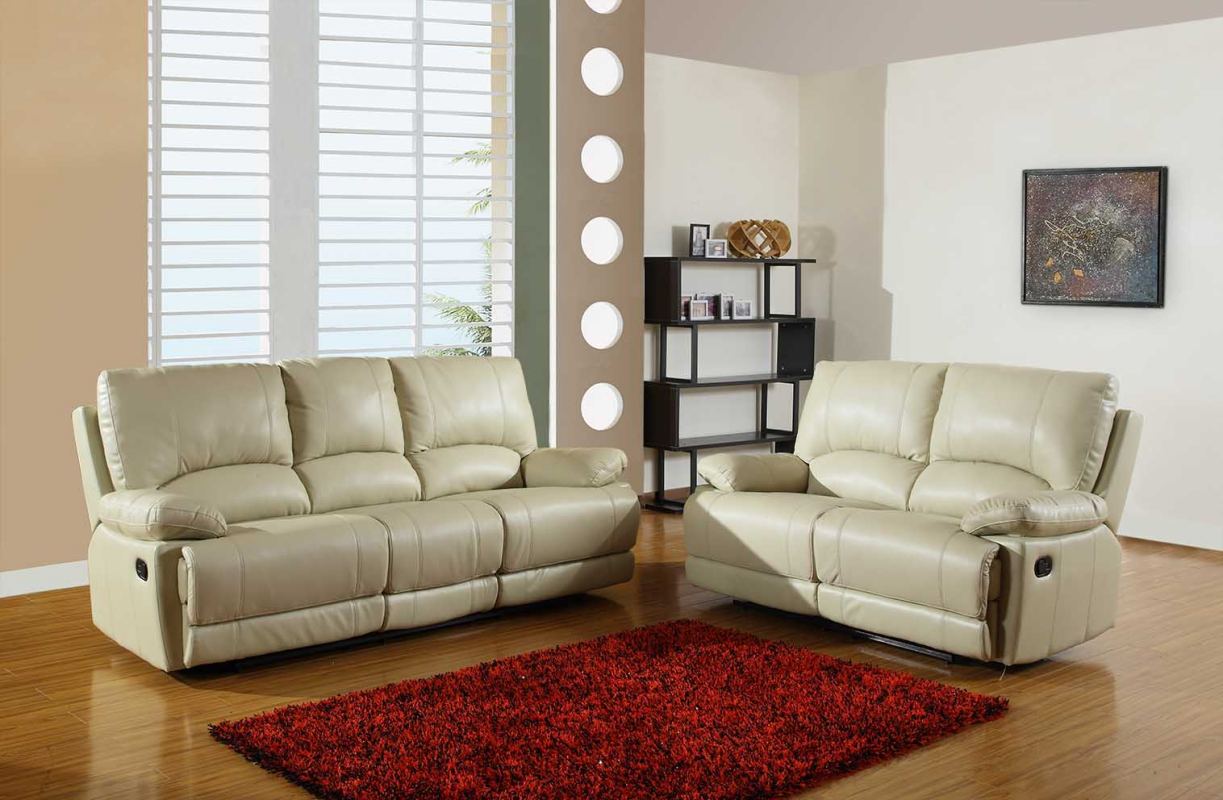 76'" X 40'"  X 41'" Modern Beige Leather Sofa And Loveseat