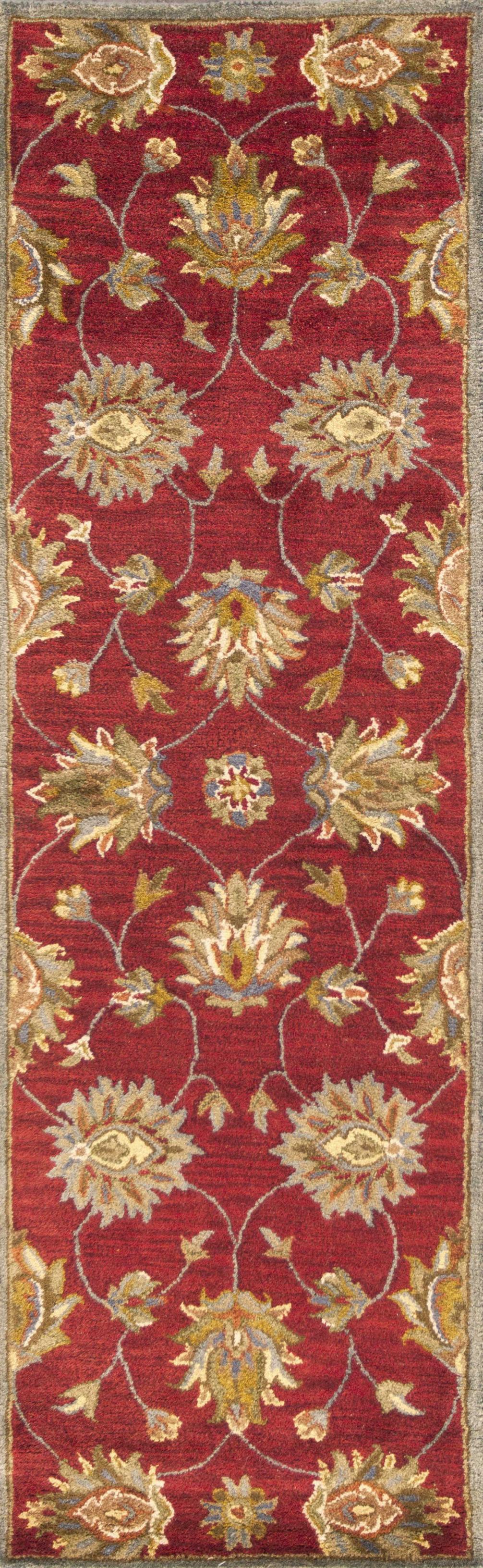2' X 7' Red Floral Vines Bordered Wool Runner Rug - 99fab 