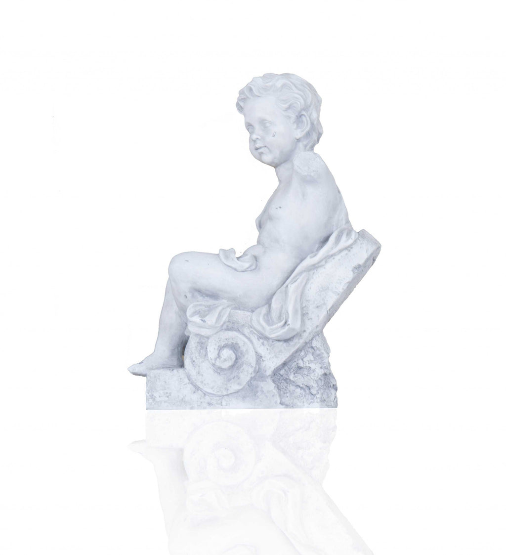 Vintage Look Off White Boy Sitting Statue - 99fab 
