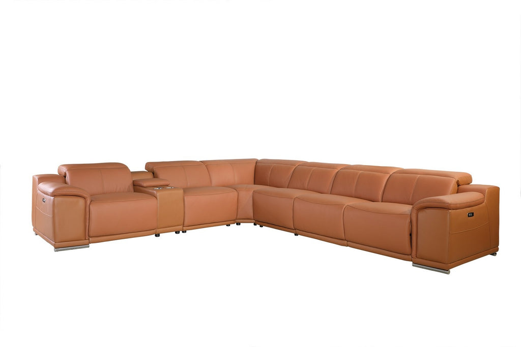Camel Faux Leather Power Reclining L Shaped Corner Sectional - 99fab 