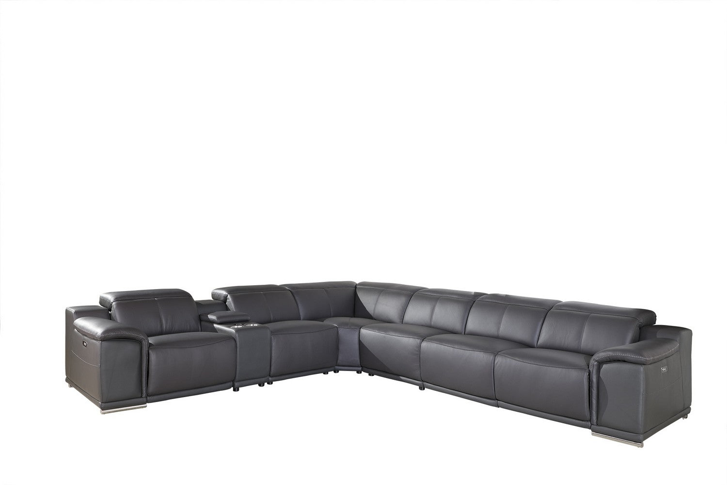 Gray Faux Leather Power Reclining L Shaped Corner Sectional