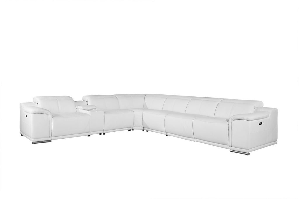 White Genuine Leather Power Reclining 7Pc Sectional With 1 Console - 99fab 