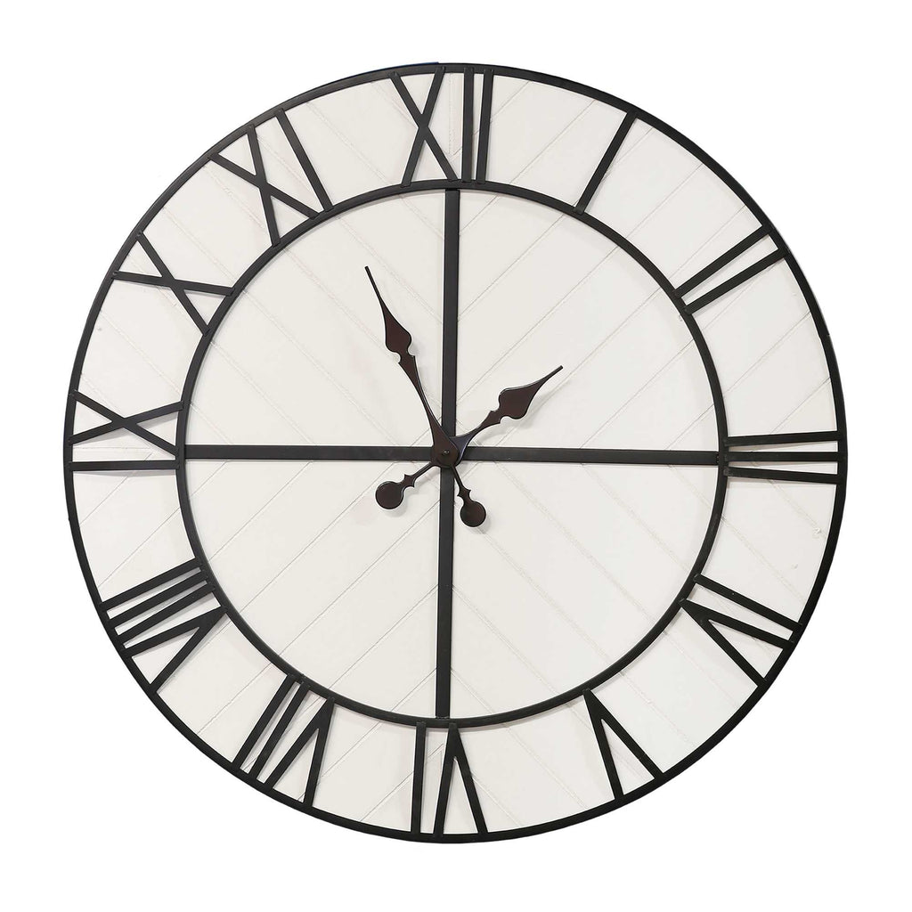 31.5 White Wood And Black Metal   Wall Clock - 99fab 