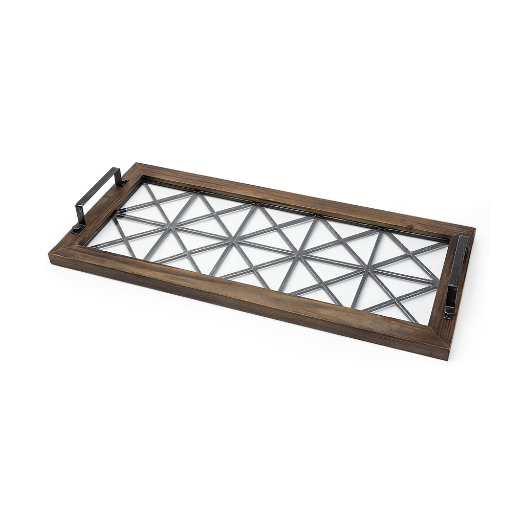 Brown Wood With Geometrically Metal Frame And Glass  Bottom Tray - 99fab 
