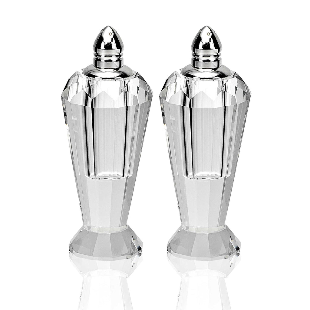 Handcrafted Optical Crystal And Silver Pair Of Salt And Pepper Shakers - 99fab 