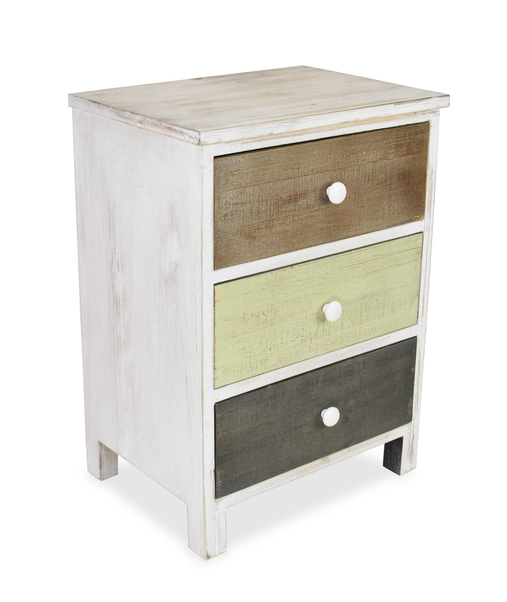 Distressed Gray And White Side Cabinet With 3 Drawers - 99fab 