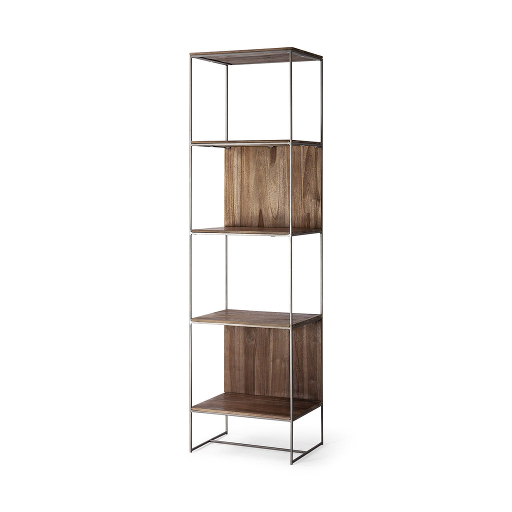 Brown Wood And Silver Metal Frame With 4 Shelf Shelving Unit - 99fab 