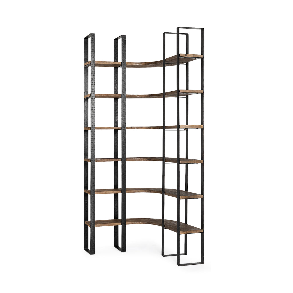 Curved Dark Brown Wood And Black Iron 6 Shelving Unit - 99fab 