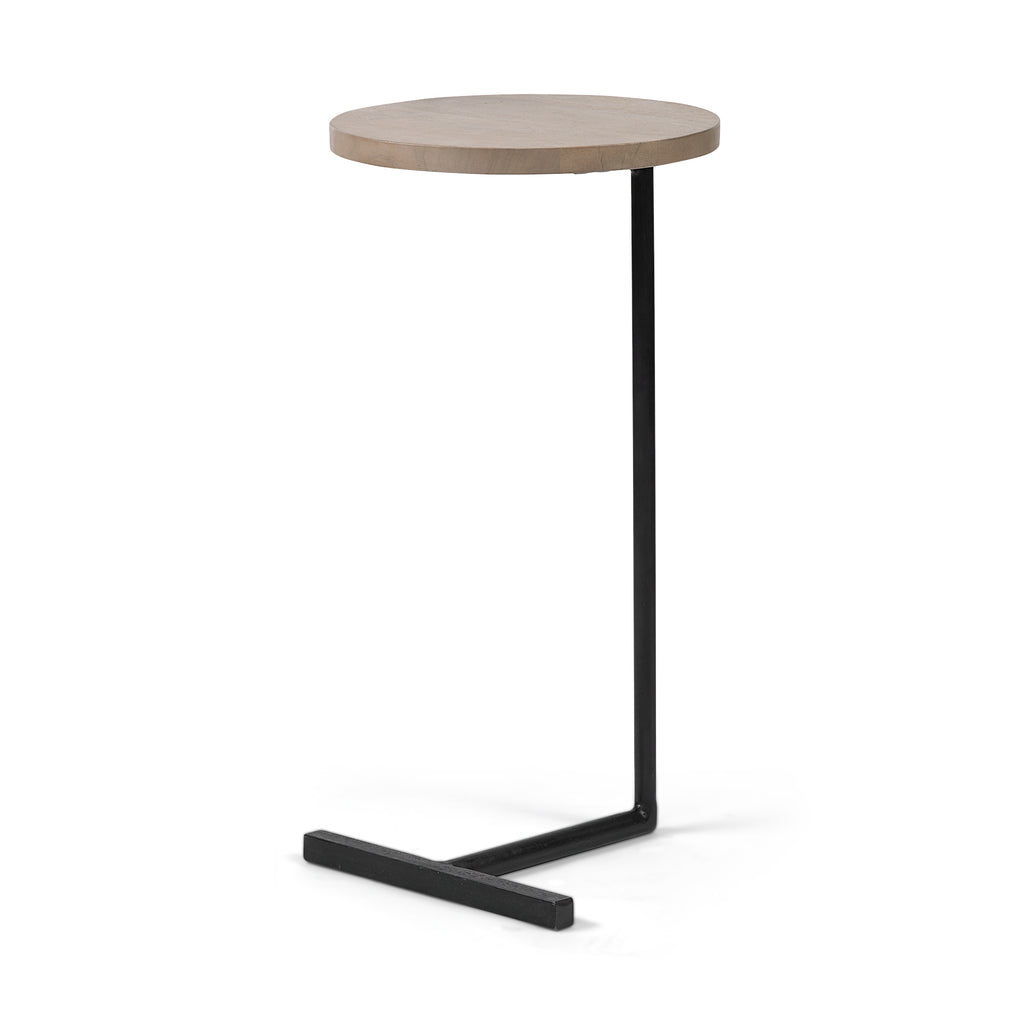Brown Wood Round Top Accent Table With Black Iron Base - 99fab 