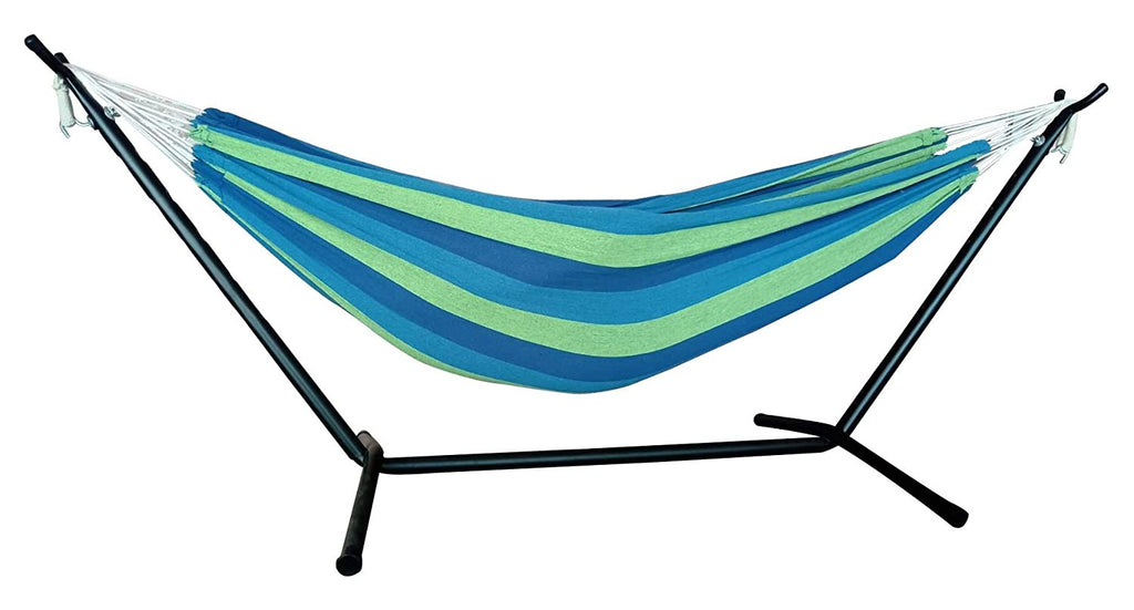 Blue And Green Stripe Classic 2 Person Hammock With Stand - 99fab 