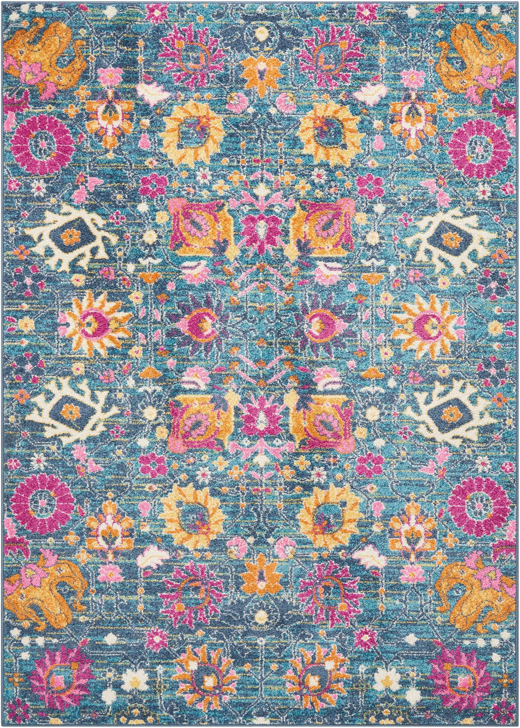 5' X 7' Blue And Orange Floral Power Loom Area Rug - 99fab 