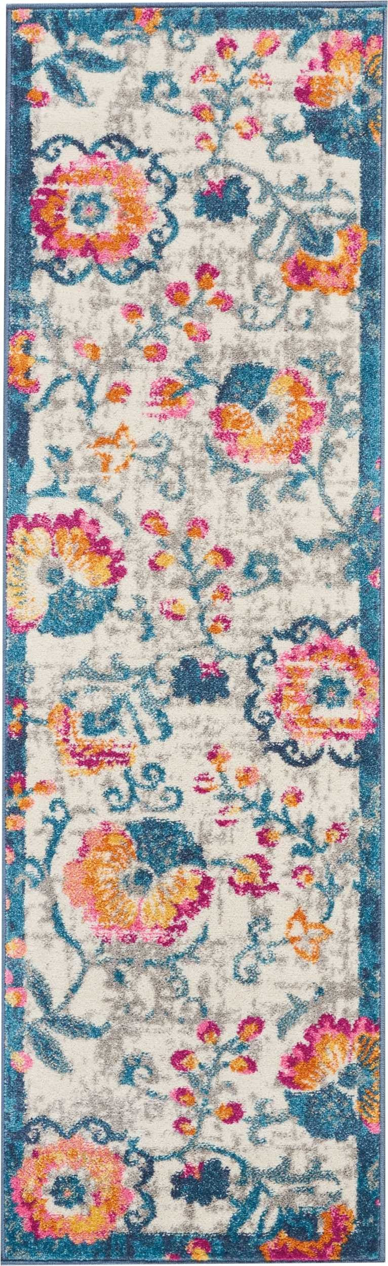 2’ X 6’ Ivory And Blue Floral Vines Runner Rug - 99fab 