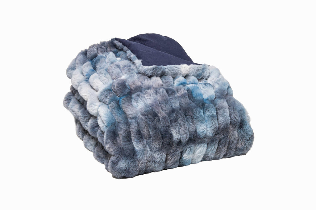 Chunky Sectioned Shades Of Blue Faux Fur Throw Blanket - 99fab 