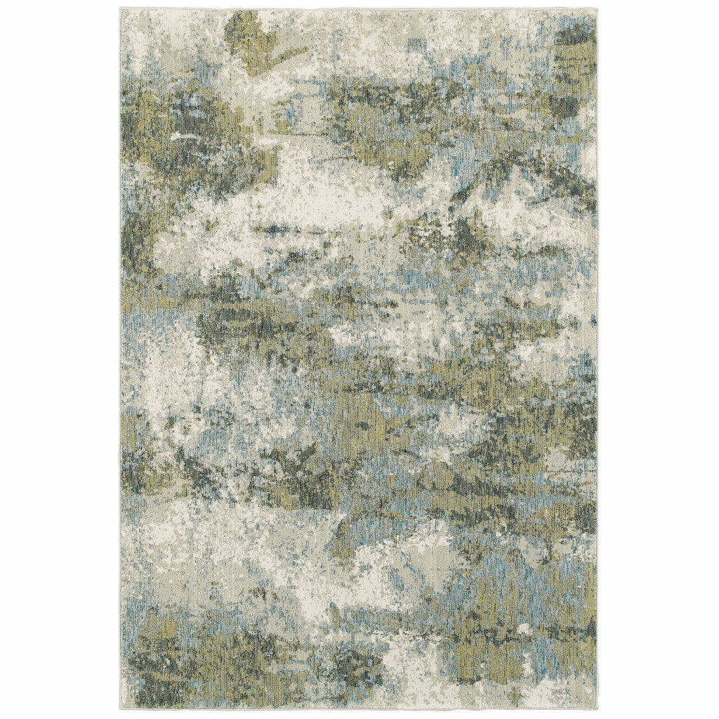 7’ X 10’ Blue And Sage Distressed Waves Indoor Area Rug - 99fab 