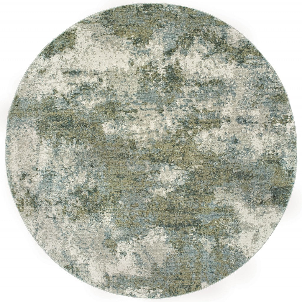 8’ Round Blue And Sage Distressed Waves Indoor Area Rug - 99fab 