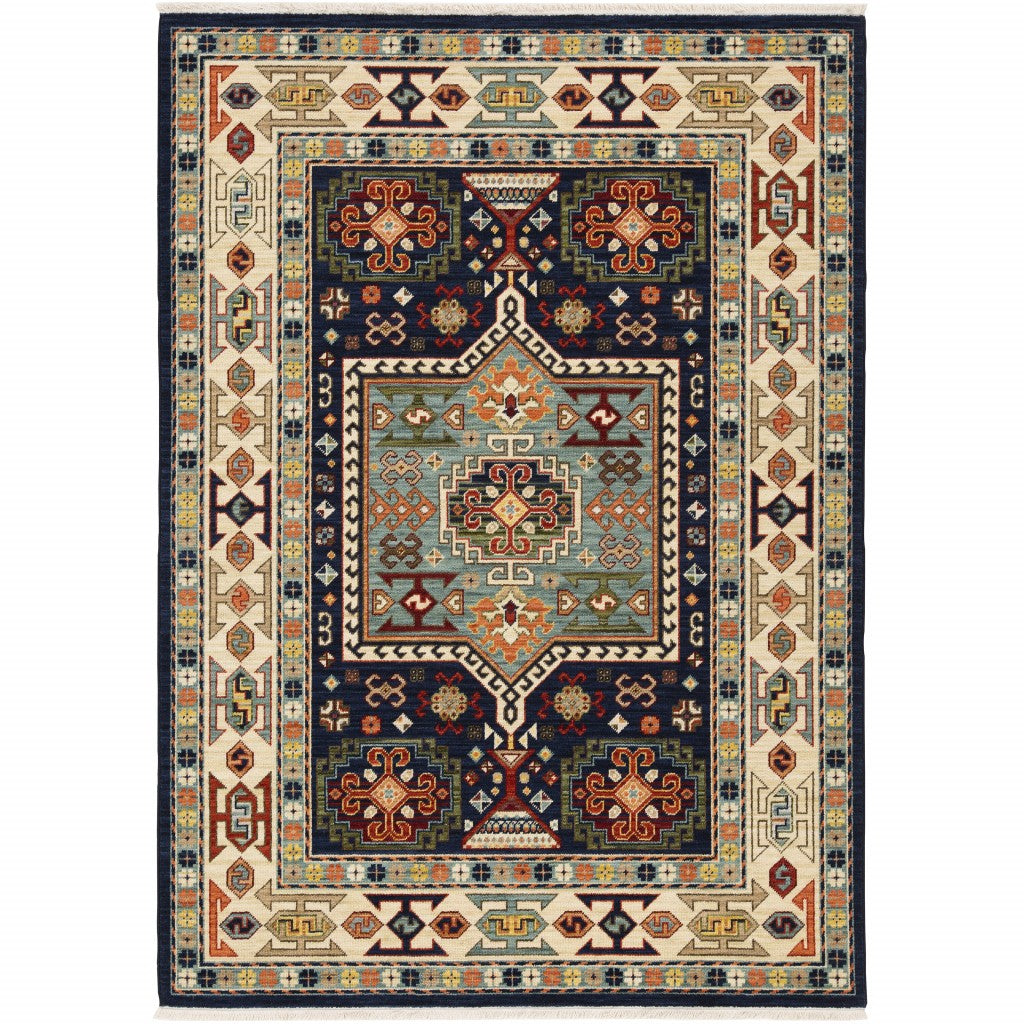 9' X 12' Blue Ivory Machine Woven Medallion Indoor Area Rug - 99fab 