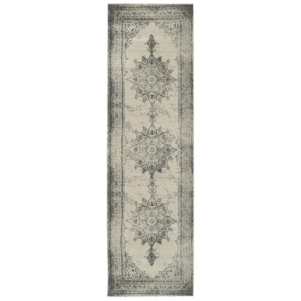 2’X8’ Ivory And Gray Pale Medallion Runner Rug - 99fab 