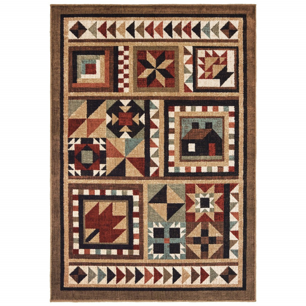 10’x13’ Brown and Red Ikat Patchwork Area Rug - 99fab 